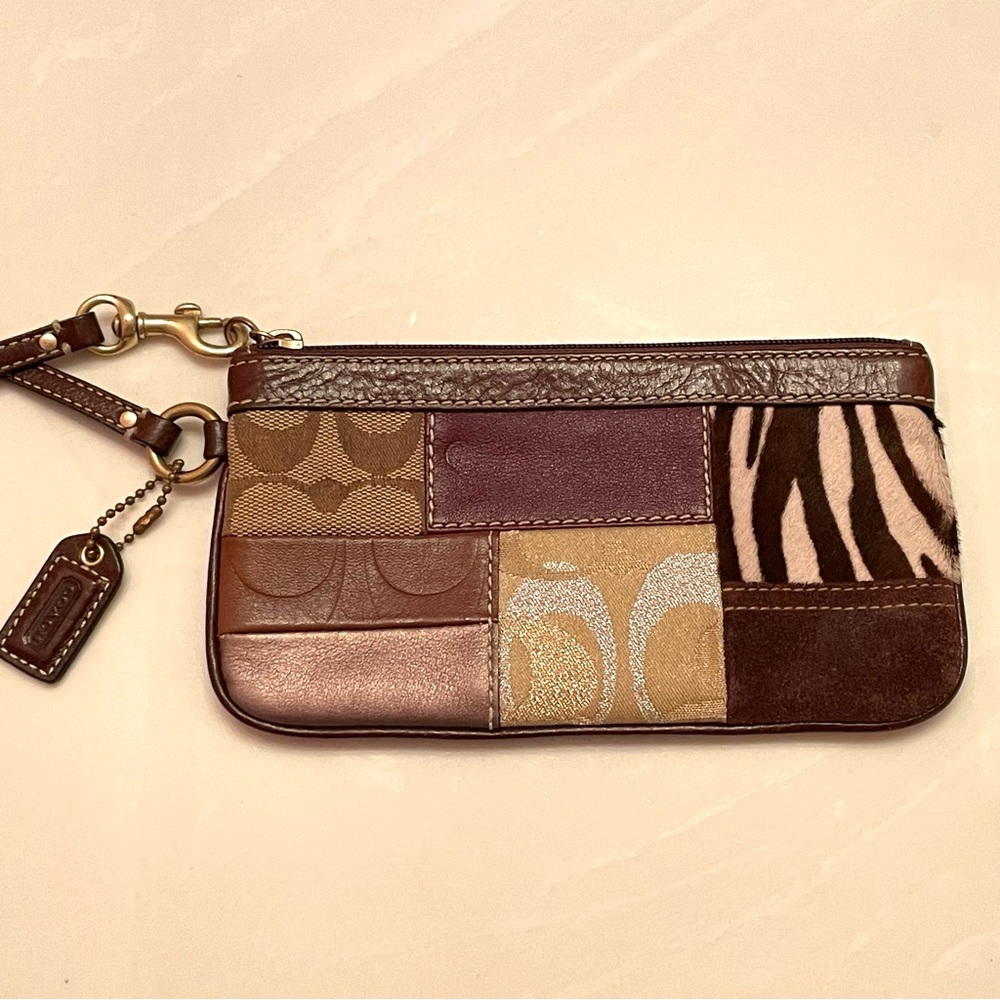 Vintage Coach Patchwork Leather Zebra Pattern Wristlet